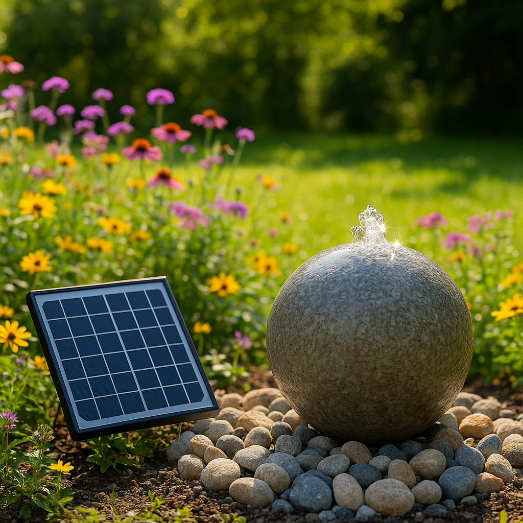 Granitkugel Gartenbrunnen mit Solar