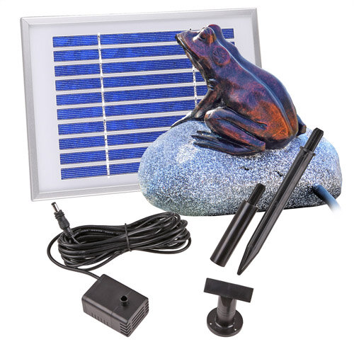 CLGarden Wasserspeier Komplett Set Bronze Frosch auf Stein mit Solar Pumpe