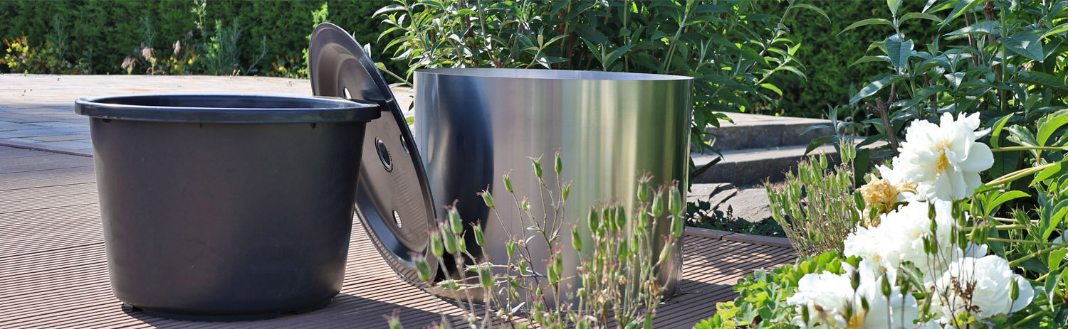 30L Springbrunnenbecken Set mit Edelstahl Umrandung