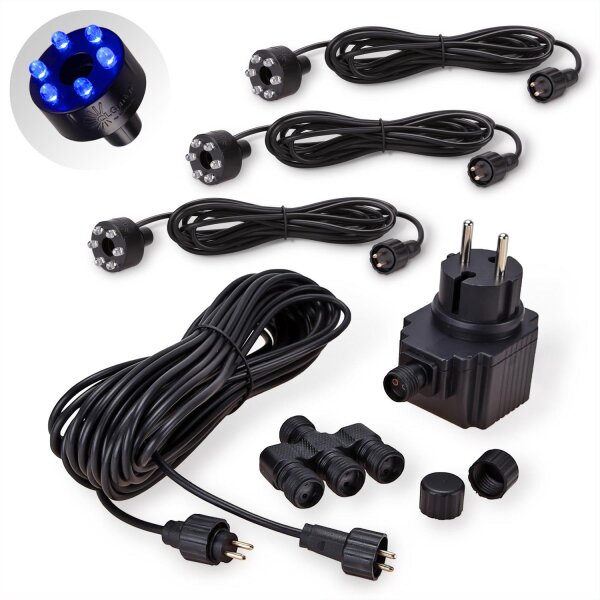3er Set LED Ringe für Springbrunnen Beleuchtung blau