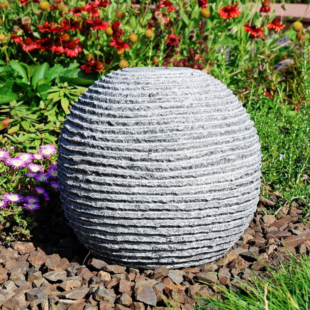 Granit Kugelbrunnen Komplettset Naturstein Gartenbrunnen Steinkugel