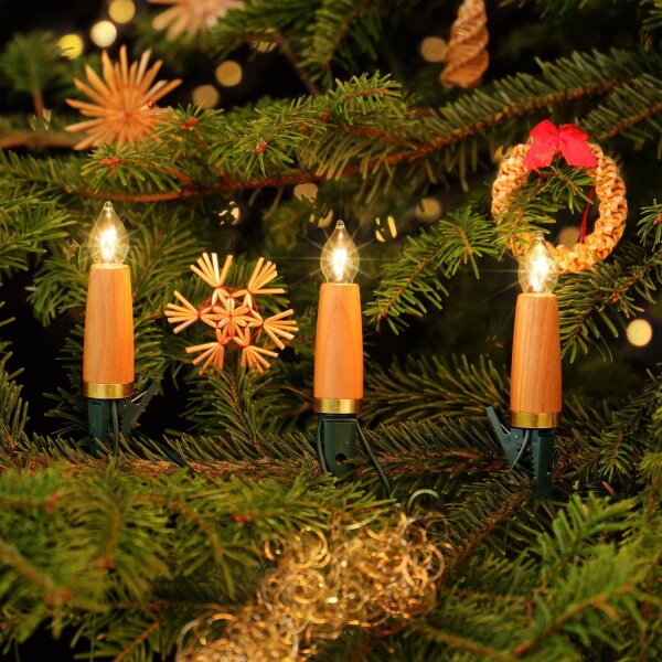 NARVA Lichterkette mit Holzschaft - 30 Holzschaftkerzen Kirsche