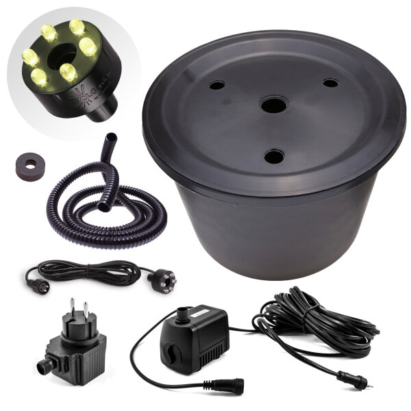 Springbrunnenpumpe SP1-S mit 30l Becken Set inkl. LED Beleuchtung warmweiß
