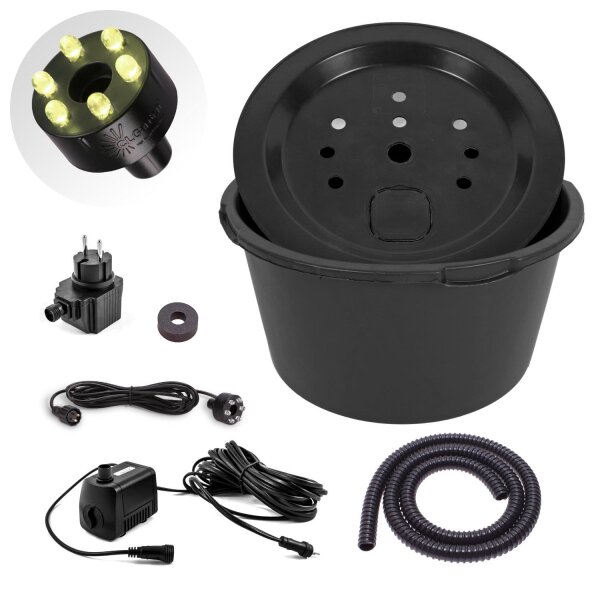 Springbrunnenpumpe SP1 mit 90l Becken Set inkl. LED Beleuchtung warmweiß