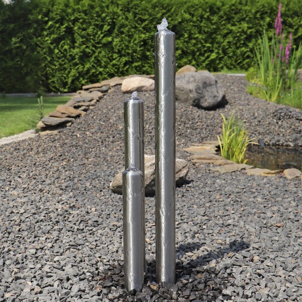 Säulenbrunnen Edelstahl Garten Brunnen 100cm mit LED Beleuchtung Wasserspiel 